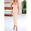 imagePRETTYGARDEN Womens Bodycon Long Dresses Summer Strapless Tube Twist Knot Front Ribbed Knit Maxi Cocktail Dress with SlitBeige