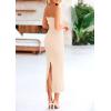 imagePRETTYGARDEN Womens Bodycon Long Dresses Summer Strapless Tube Twist Knot Front Ribbed Knit Maxi Cocktail Dress with SlitBeige