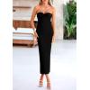 imagePRETTYGARDEN Womens Bodycon Long Dresses Summer Strapless Tube Twist Knot Front Ribbed Knit Maxi Cocktail Dress with SlitBlack
