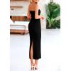 imagePRETTYGARDEN Womens Bodycon Long Dresses Summer Strapless Tube Twist Knot Front Ribbed Knit Maxi Cocktail Dress with SlitBlack