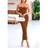 imagePRETTYGARDEN Womens Bodycon Long Dresses Summer Strapless Tube Twist Knot Front Ribbed Knit Maxi Cocktail Dress with SlitBrown