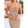 imagePRETTYGARDEN Womens Bodycon Long Dresses Summer Strapless Tube Twist Knot Front Ribbed Knit Maxi Cocktail Dress with SlitKhaki