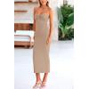 imagePRETTYGARDEN Womens Bodycon Long Dresses Summer Strapless Tube Twist Knot Front Ribbed Knit Maxi Cocktail Dress with SlitKhaki