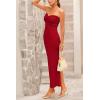 imagePRETTYGARDEN Womens Bodycon Long Dresses Summer Strapless Tube Twist Knot Front Ribbed Knit Maxi Cocktail Dress with SlitRed