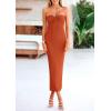 imagePRETTYGARDEN Womens Bodycon Long Dresses Summer Strapless Tube Twist Knot Front Ribbed Knit Maxi Cocktail Dress with SlitRust Red