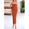 imagePRETTYGARDEN Womens Bodycon Long Dresses Summer Strapless Tube Twist Knot Front Ribbed Knit Maxi Cocktail Dress with SlitRust Red