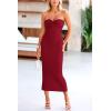 imagePRETTYGARDEN Womens Bodycon Long Dresses Summer Strapless Tube Twist Knot Front Ribbed Knit Maxi Cocktail Dress with SlitWine Red