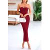 imagePRETTYGARDEN Womens Bodycon Long Dresses Summer Strapless Tube Twist Knot Front Ribbed Knit Maxi Cocktail Dress with SlitWine Red