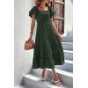 imagePRETTYGARDEN Womens Casual Summer Midi Dress Puffy Short Sleeve Square Neck Smocked Tiered Ruffle DressesArmy Green