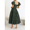 imagePRETTYGARDEN Womens Casual Summer Midi Dress Puffy Short Sleeve Square Neck Smocked Tiered Ruffle DressesArmy Green