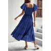 imagePRETTYGARDEN Womens Casual Summer Midi Dress Puffy Short Sleeve Square Neck Smocked Tiered Ruffle DressesBlue