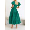 imagePRETTYGARDEN Womens Casual Summer Midi Dress Puffy Short Sleeve Square Neck Smocked Tiered Ruffle DressesDark Green