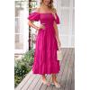 imagePRETTYGARDEN Womens Casual Summer Midi Dress Puffy Short Sleeve Square Neck Smocked Tiered Ruffle DressesDark Rose Red
