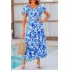 imagePRETTYGARDEN Womens Casual Summer Midi Dress Puffy Short Sleeve Square Neck Smocked Tiered Ruffle DressesFloral Blue