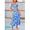 imagePRETTYGARDEN Womens Casual Summer Midi Dress Puffy Short Sleeve Square Neck Smocked Tiered Ruffle DressesFloral Blue