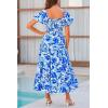imagePRETTYGARDEN Womens Casual Summer Midi Dress Puffy Short Sleeve Square Neck Smocked Tiered Ruffle DressesFloral Blue