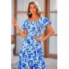 imagePRETTYGARDEN Womens Casual Summer Midi Dress Puffy Short Sleeve Square Neck Smocked Tiered Ruffle DressesFloral Blue
