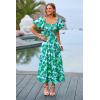 imagePRETTYGARDEN Womens Casual Summer Midi Dress Puffy Short Sleeve Square Neck Smocked Tiered Ruffle DressesFloral Green