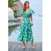 imagePRETTYGARDEN Womens Casual Summer Midi Dress Puffy Short Sleeve Square Neck Smocked Tiered Ruffle DressesFloral Green