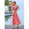 imagePRETTYGARDEN Womens Casual Summer Midi Dress Puffy Short Sleeve Square Neck Smocked Tiered Ruffle DressesFloral Red
