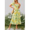 imagePRETTYGARDEN Womens Casual Summer Midi Dress Puffy Short Sleeve Square Neck Smocked Tiered Ruffle DressesFloral Yellow