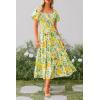 imagePRETTYGARDEN Womens Casual Summer Midi Dress Puffy Short Sleeve Square Neck Smocked Tiered Ruffle DressesFloral Yellow