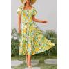 imagePRETTYGARDEN Womens Casual Summer Midi Dress Puffy Short Sleeve Square Neck Smocked Tiered Ruffle DressesFloral Yellow