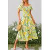 imagePRETTYGARDEN Womens Casual Summer Midi Dress Puffy Short Sleeve Square Neck Smocked Tiered Ruffle DressesFloral Yellow