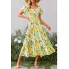 imagePRETTYGARDEN Womens Casual Summer Midi Dress Puffy Short Sleeve Square Neck Smocked Tiered Ruffle DressesFloral Yellow