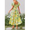 imagePRETTYGARDEN Womens Casual Summer Midi Dress Puffy Short Sleeve Square Neck Smocked Tiered Ruffle DressesFloral Yellow