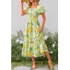 imagePRETTYGARDEN Womens Casual Summer Midi Dress Puffy Short Sleeve Square Neck Smocked Tiered Ruffle DressesFloral Yellow