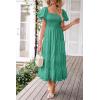 imagePRETTYGARDEN Womens Casual Summer Midi Dress Puffy Short Sleeve Square Neck Smocked Tiered Ruffle DressesGreen