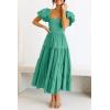 imagePRETTYGARDEN Womens Casual Summer Midi Dress Puffy Short Sleeve Square Neck Smocked Tiered Ruffle DressesGreen
