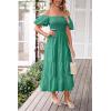 imagePRETTYGARDEN Womens Casual Summer Midi Dress Puffy Short Sleeve Square Neck Smocked Tiered Ruffle DressesGreen