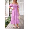 imagePRETTYGARDEN Womens Casual Summer Midi Dress Puffy Short Sleeve Square Neck Smocked Tiered Ruffle DressesLight Purple