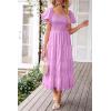 imagePRETTYGARDEN Womens Casual Summer Midi Dress Puffy Short Sleeve Square Neck Smocked Tiered Ruffle DressesLight Purple