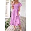 imagePRETTYGARDEN Womens Casual Summer Midi Dress Puffy Short Sleeve Square Neck Smocked Tiered Ruffle DressesLight Purple