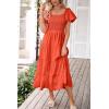 imagePRETTYGARDEN Womens Casual Summer Midi Dress Puffy Short Sleeve Square Neck Smocked Tiered Ruffle DressesOrange