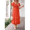 imagePRETTYGARDEN Womens Casual Summer Midi Dress Puffy Short Sleeve Square Neck Smocked Tiered Ruffle DressesOrange