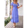 imagePRETTYGARDEN Womens Casual Summer Midi Dress Puffy Short Sleeve Square Neck Smocked Tiered Ruffle DressesPurple Blue