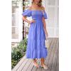 imagePRETTYGARDEN Womens Casual Summer Midi Dress Puffy Short Sleeve Square Neck Smocked Tiered Ruffle DressesPurple Blue