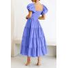 imagePRETTYGARDEN Womens Casual Summer Midi Dress Puffy Short Sleeve Square Neck Smocked Tiered Ruffle DressesPurple Blue