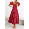 imagePRETTYGARDEN Womens Casual Summer Midi Dress Puffy Short Sleeve Square Neck Smocked Tiered Ruffle DressesRed
