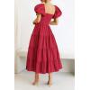 imagePRETTYGARDEN Womens Casual Summer Midi Dress Puffy Short Sleeve Square Neck Smocked Tiered Ruffle DressesRed