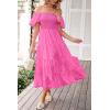 imagePRETTYGARDEN Womens Casual Summer Midi Dress Puffy Short Sleeve Square Neck Smocked Tiered Ruffle DressesRose Pink