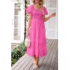 imagePRETTYGARDEN Womens Casual Summer Midi Dress Puffy Short Sleeve Square Neck Smocked Tiered Ruffle DressesRose Pink