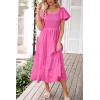 imagePRETTYGARDEN Womens Casual Summer Midi Dress Puffy Short Sleeve Square Neck Smocked Tiered Ruffle DressesRose Pink