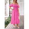 imagePRETTYGARDEN Womens Casual Summer Midi Dress Puffy Short Sleeve Square Neck Smocked Tiered Ruffle DressesRose Pink
