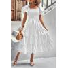 imagePRETTYGARDEN Womens Casual Summer Midi Dress Puffy Short Sleeve Square Neck Smocked Tiered Ruffle DressesWhite