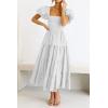 imagePRETTYGARDEN Womens Casual Summer Midi Dress Puffy Short Sleeve Square Neck Smocked Tiered Ruffle DressesWhite